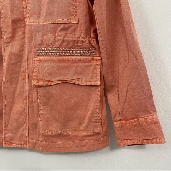 Caslon Women’s PS Orange Full Zip Utility Basic Denim Jacket Collared Embroidery - Picture 3 of 8